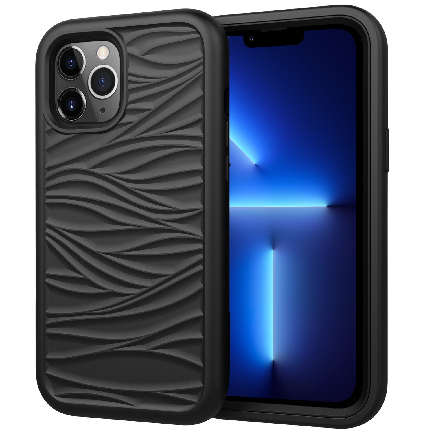 Telefoncover til iPhone 13 Pro Max 6,7 tommer aftageligt 2-i-1 PC+Silicone Anti-Slip Wave Texture Cover Telefoncover til iPhone 13 Pro Max 6,7 tommer aftageligt 2-i-1 PC+Silicone Anti-Slip Wave Texture Cover